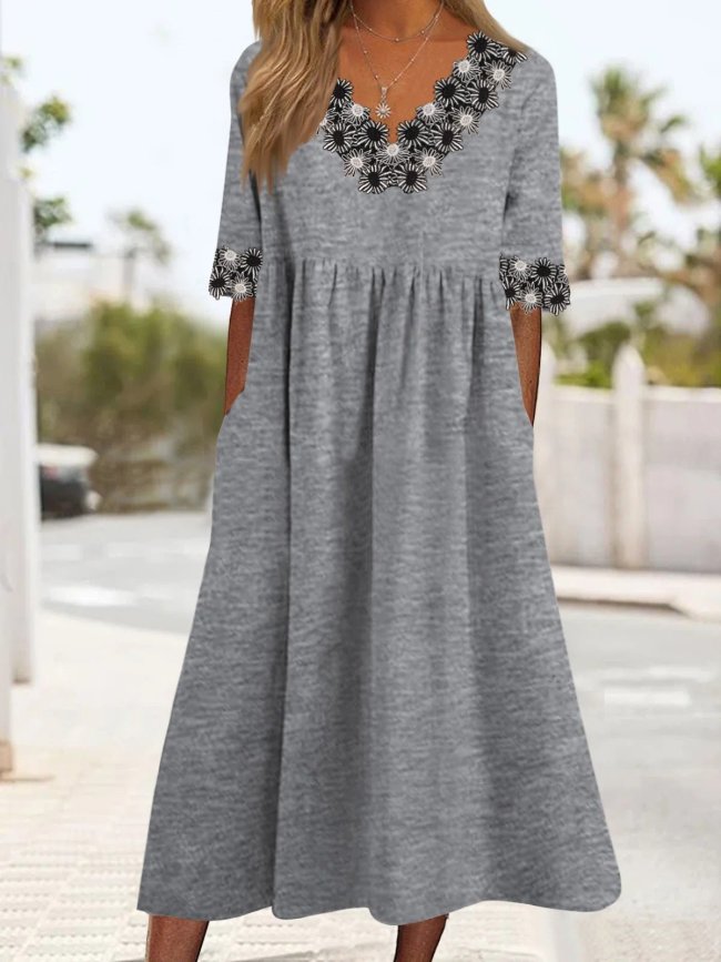 US$ 36.99 - Women's Dresses Casual V-Neck Lace Short Sleeve Maxi Dress ...
