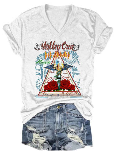 Women Motley Crue Def Leppard Concert V-Neck T-Shirt