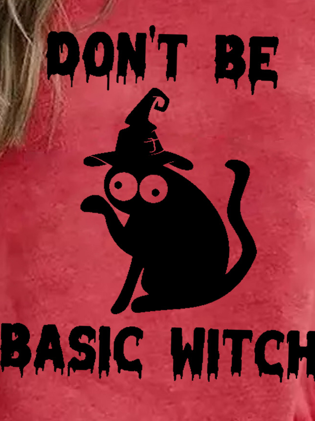 Women Funny Graphic Don't Be Basic Witch Cat Halloween Sweatshirts