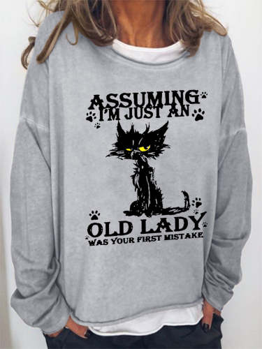 Black Cat Assuming I’m Just An Old Lady Was Your First Mistake Simple Sweatshirts