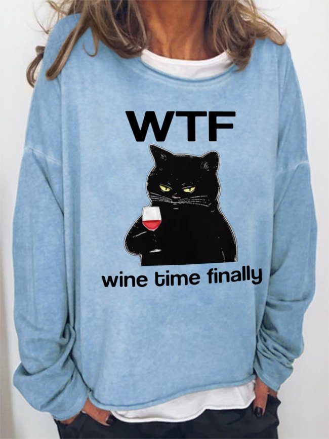 WTF Wine Time Finally Women's Cat Sweatshirts