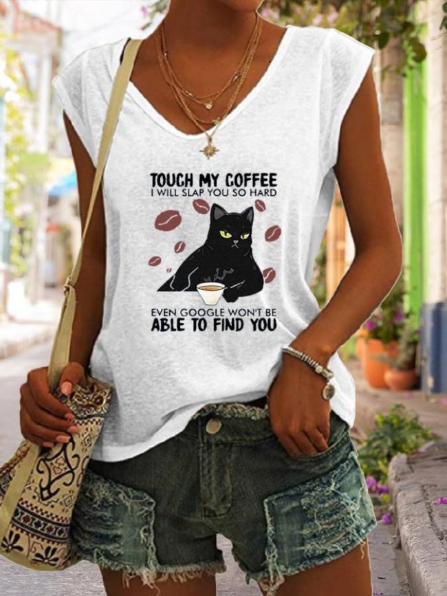 Touch My Coffee Print Women Slogan T-Shirt