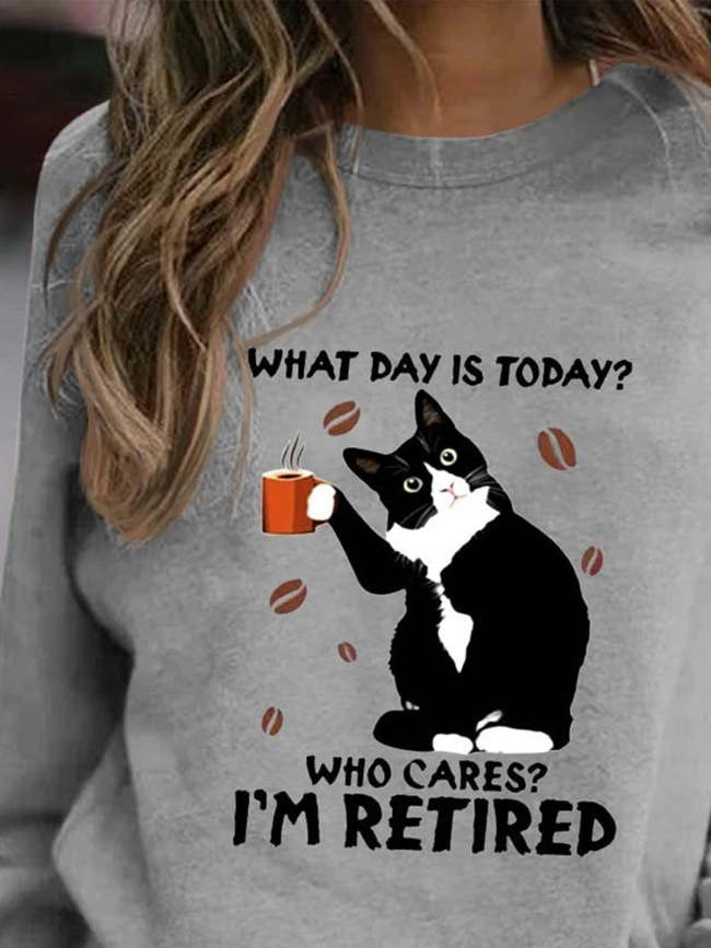 Women‘s Black Cat What Day Is Today Who Care Sweatshirts