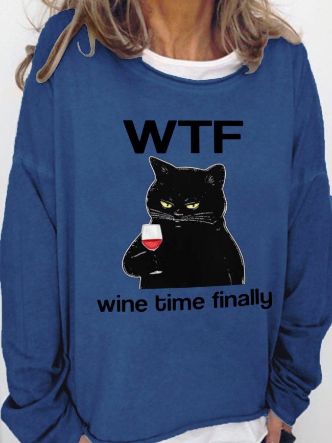 WTF Wine Time Finally Women's Cat Sweatshirts