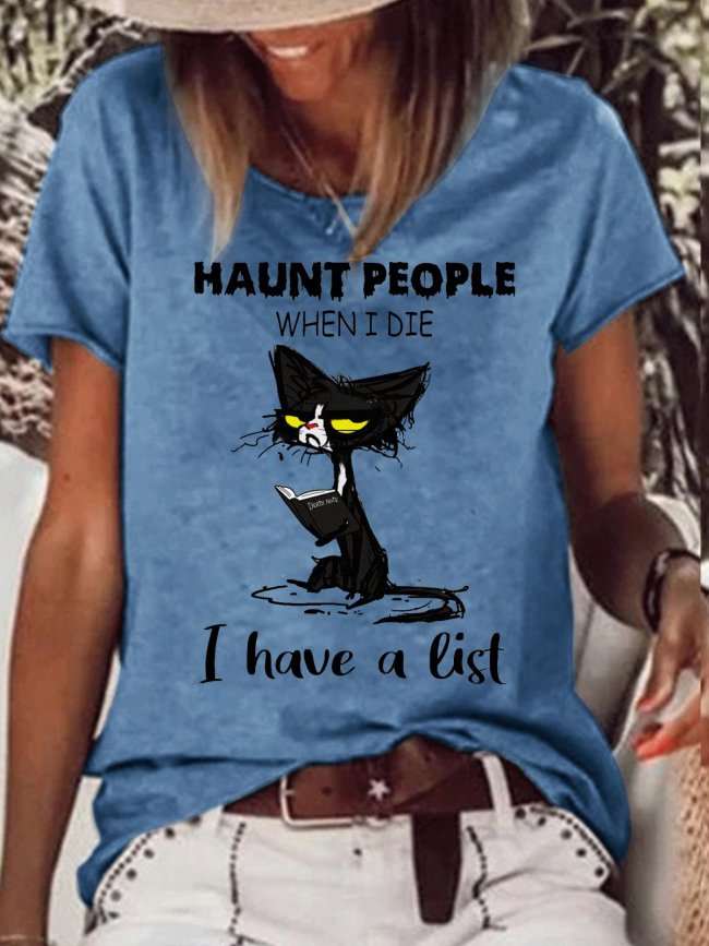 Womens Funny I Fully Intend To Haunt People Shirt For Cat Lover T-Shirt