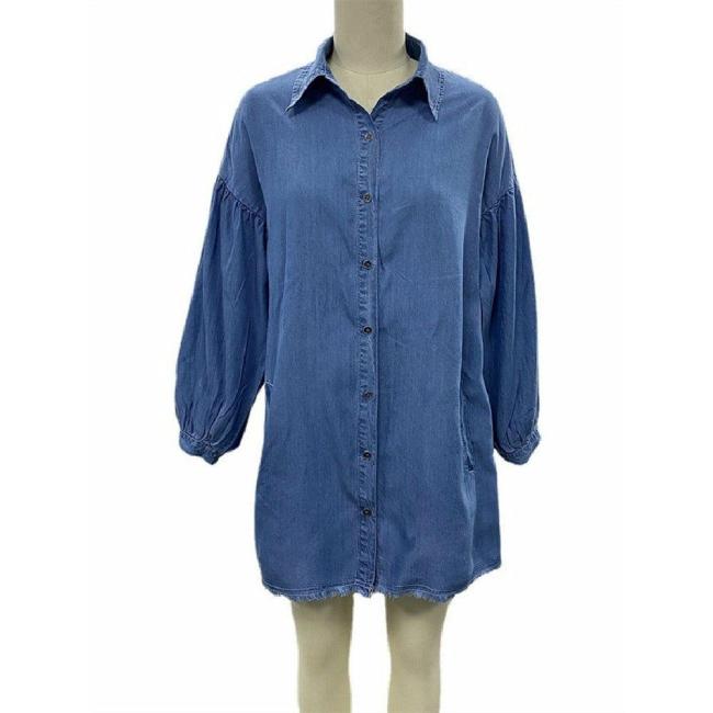 Essential Mini Loose Pocketed Denim Shirt Dress