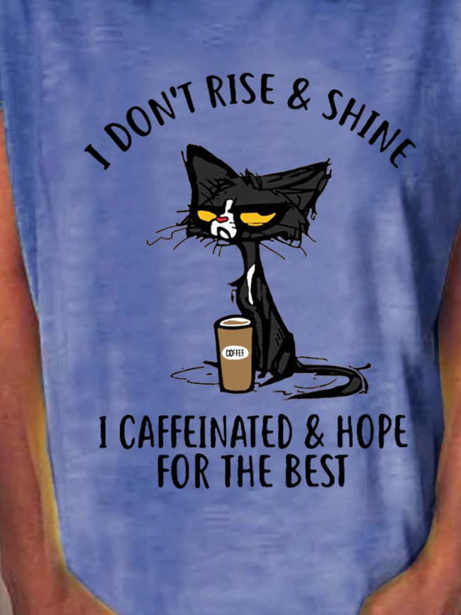 Women Cat Coffe Printing Cotton-Blend T-Shirt