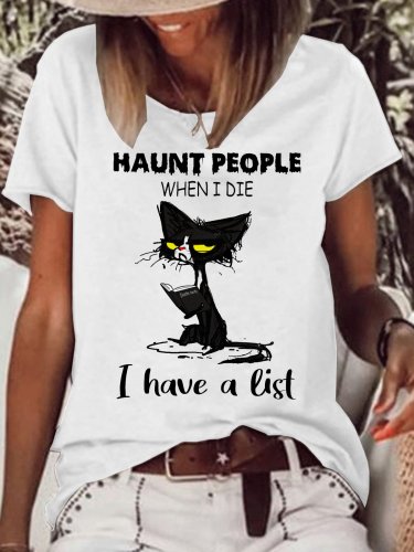 Womens Funny I Fully Intend To Haunt People Shirt For Cat Lover T-Shirt
