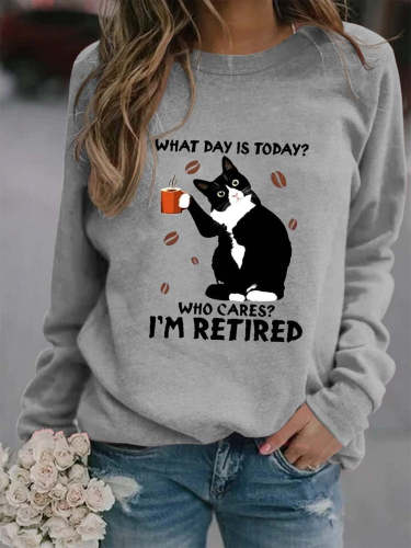 Women‘s Black Cat What Day Is Today Who Care Sweatshirts
