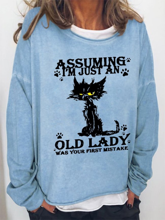 Black Cat Assuming I’m Just An Old Lady Was Your First Mistake Simple Sweatshirts
