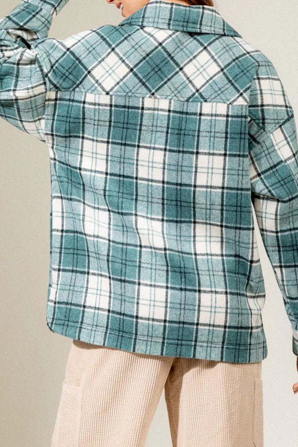 Lapel Long Sleeve Brushed Plaid Shirt