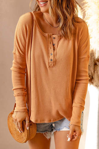 Long Sleeve Dropped Shoulder Waffle Knit Top