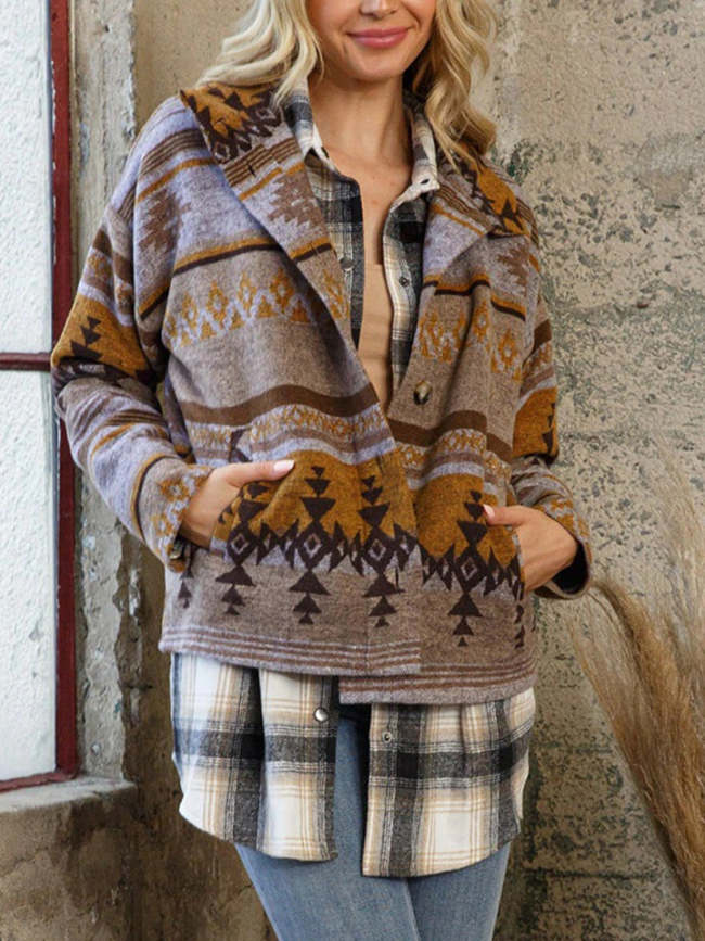 Western Aztec Flap Pocket Shacket Jacket