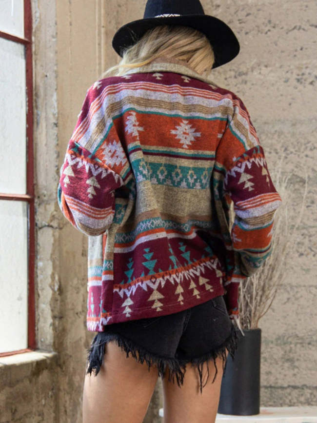 Western Aztec Flap Pocket Shacket Jacket