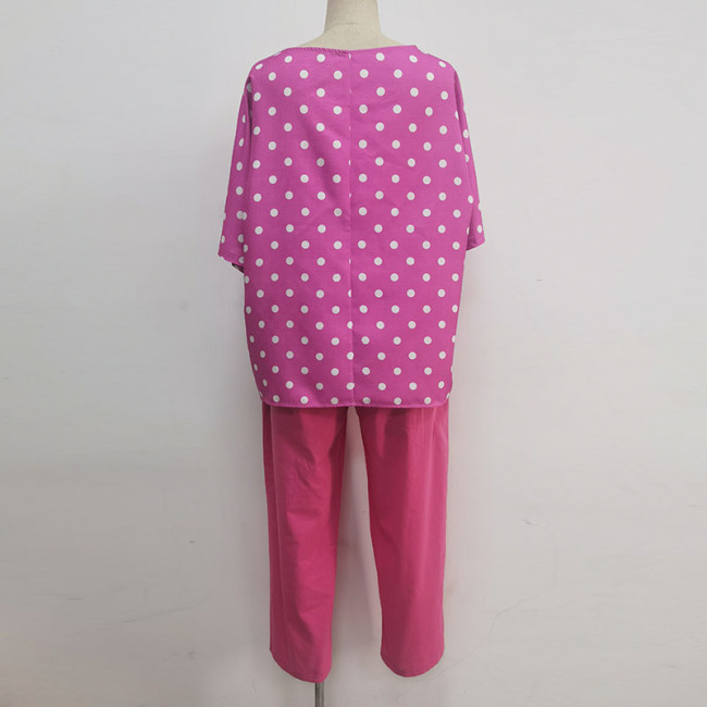 Women Cotton Linen Shirt & Pants Relaxed Fit S-5XL Loose Solid Color Pants & Dot Short Shirt Cotton Linen Two-piece Matching Set