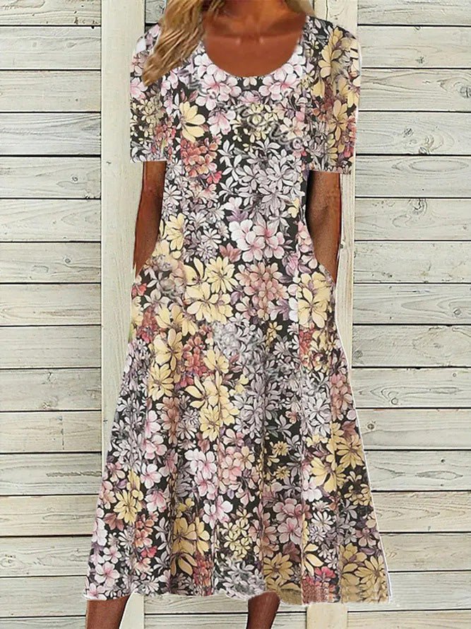 US$ 28.19 - Women's Dresses Printed Crew Neck Pocket Dress - www ...