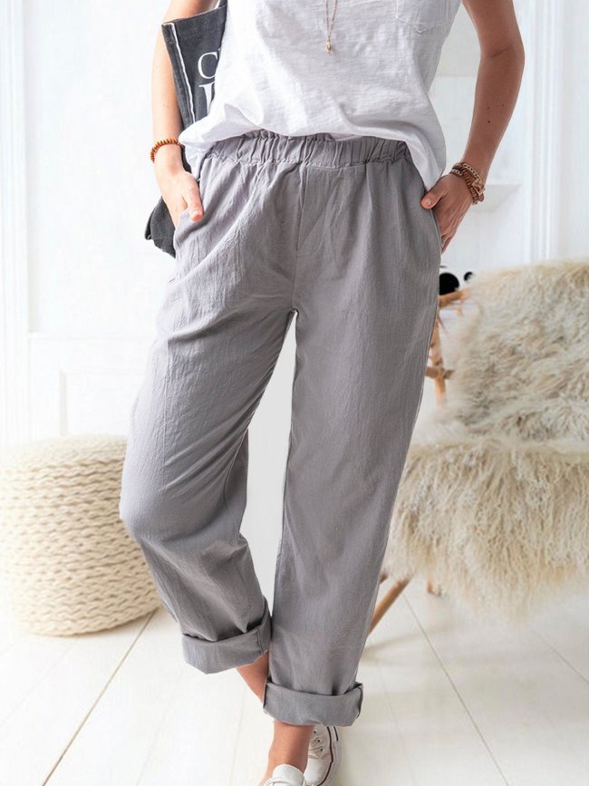 Women's Pants Casual Solid Elastic Waist Pocket Straight Pants