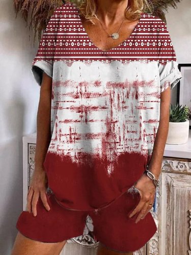 Women's Sets Printed Short Sleeve T-Shirts & Shorts Two-Piece Set