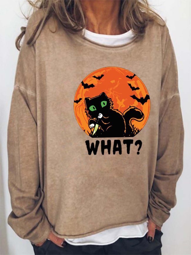 Women Halloween Black Cat Bats Loose Sweatshirts
