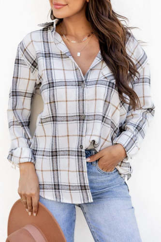 Plaid Check Style Button Down Long Sleeve Collared Shirt