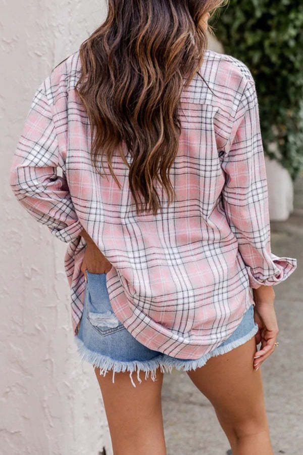 Plaid Check Style Button Down Long Sleeve Collared Shirt