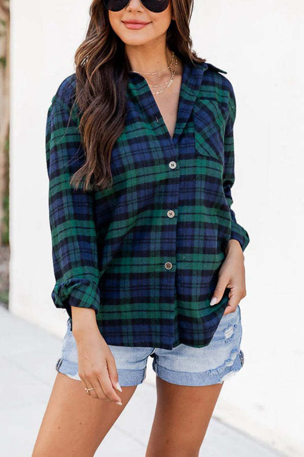 Plaid Check Style Button Down Long Sleeve Collared Shirt