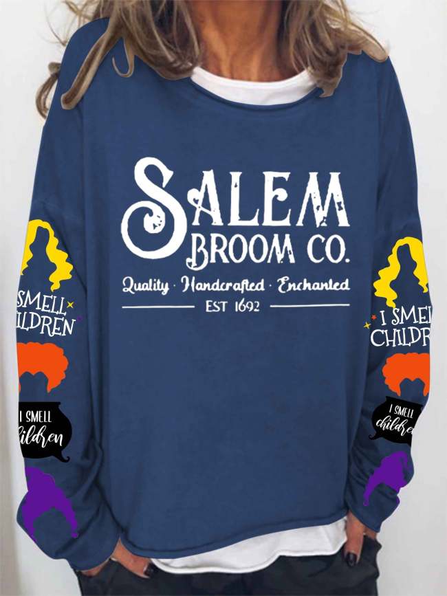 Women Halloween Hocus Pocus Sanderson Salem Broom Co Long Sleeve Top