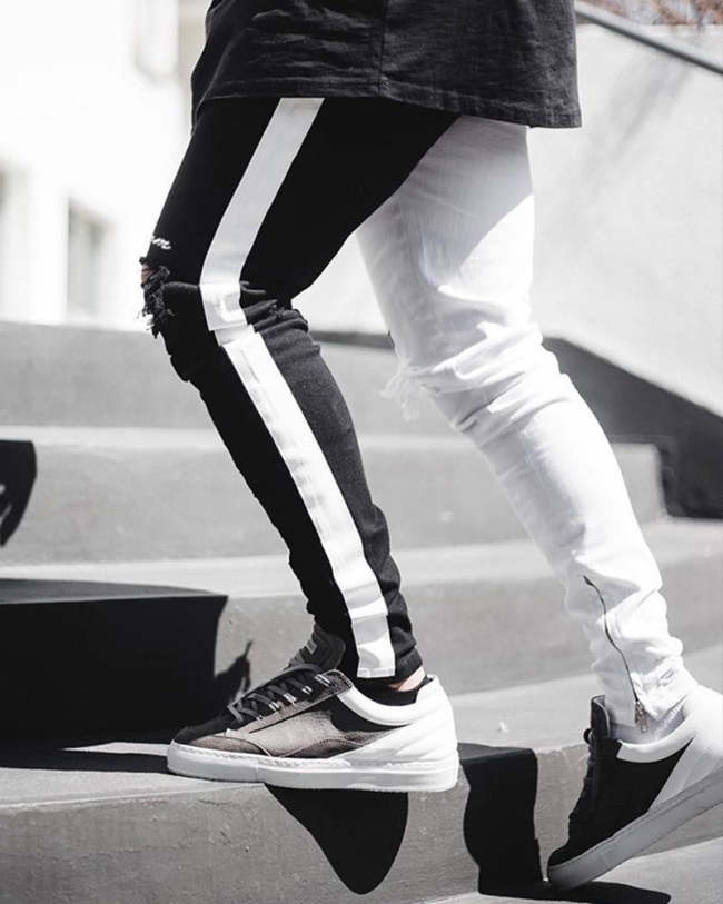 men's black and white stitching trousers