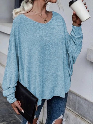 Women's T-Shirts Loose Solid Dropped Shoulder T-Shirt