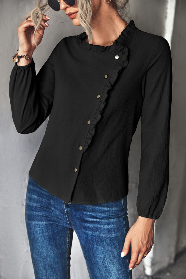 Women's Blouse Solid Color Single Breasted Ruffled Design Casual Shirt