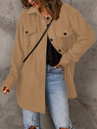 Women's Jacket Coat Solid Color Single Breasted Casual Lapel Wool Jacket