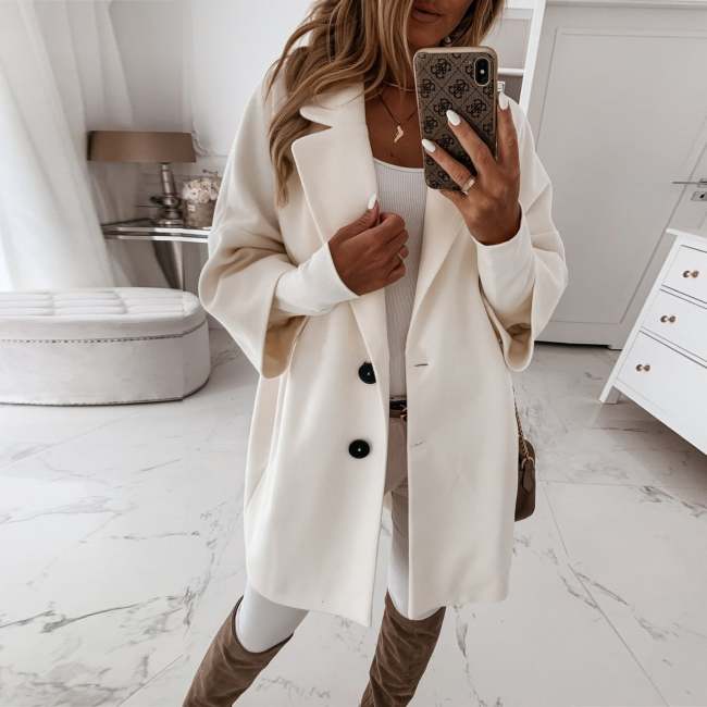 Three-Quarter Sleeve Turn Down Collar Overcoat Elegent  Women Long  Coat