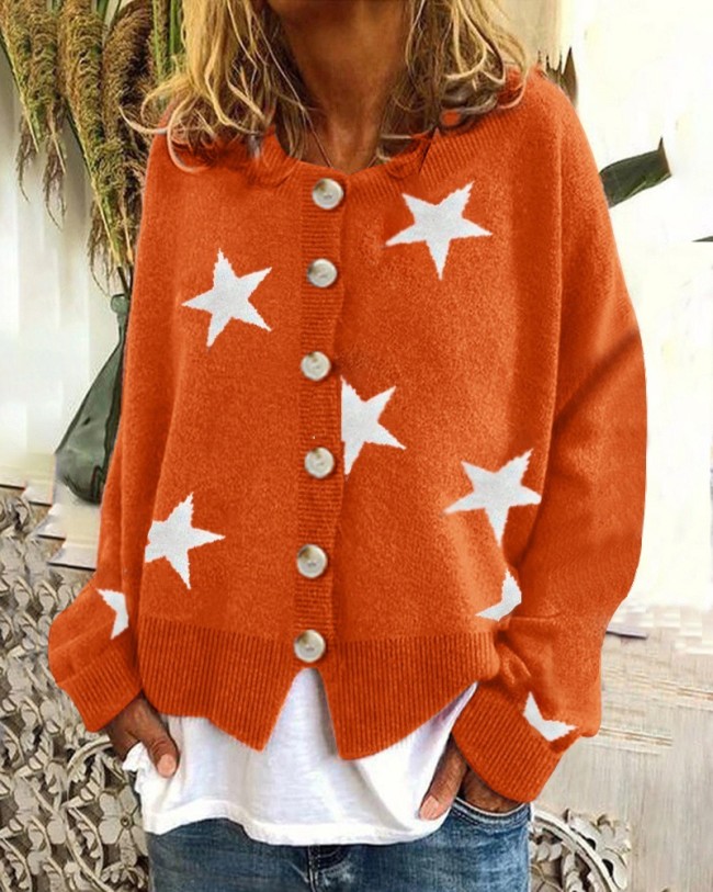 Women's Sweater Pentagram Pattern Single Breasted Knit Cardigan Sweater