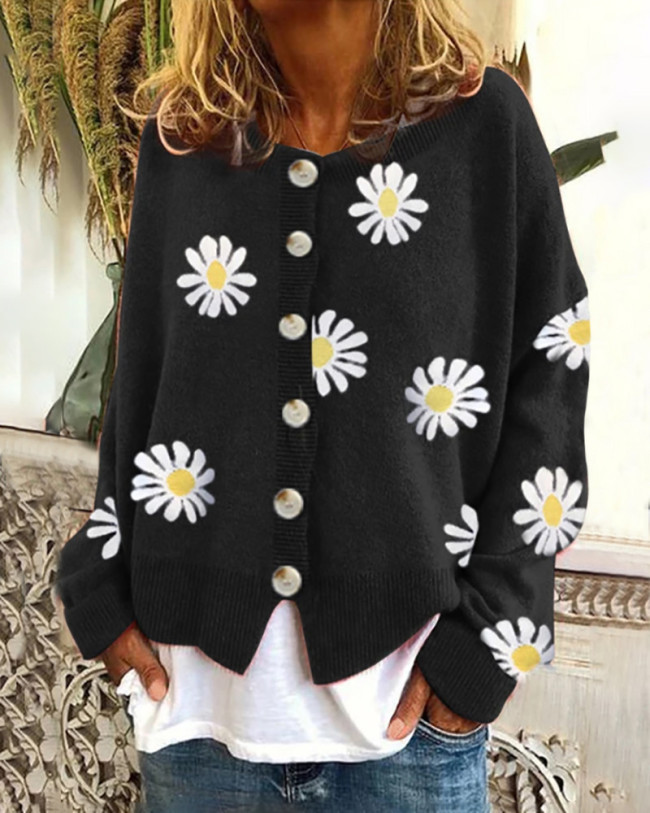 Women's Sweater Floral Pattern Single Breasted Knit Cardigan Sweater
