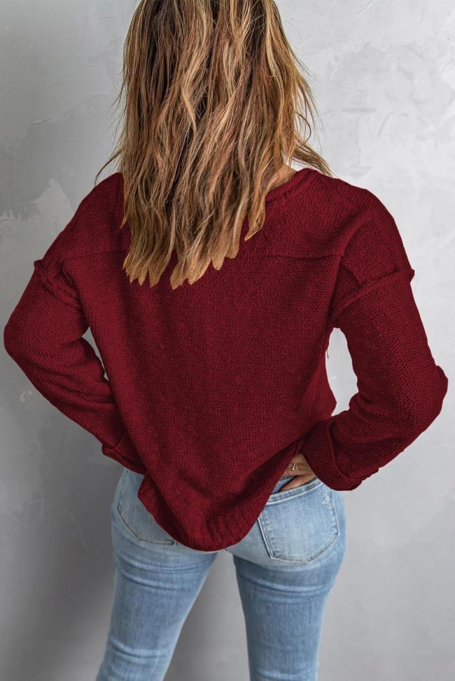 Women's Sweater Top Button Loose Knit Drop-Shoulder Sweater