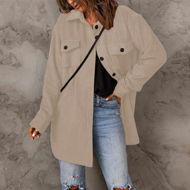 Women's Jacket Coat Solid Color Single Breasted Casual Lapel Wool Jacket