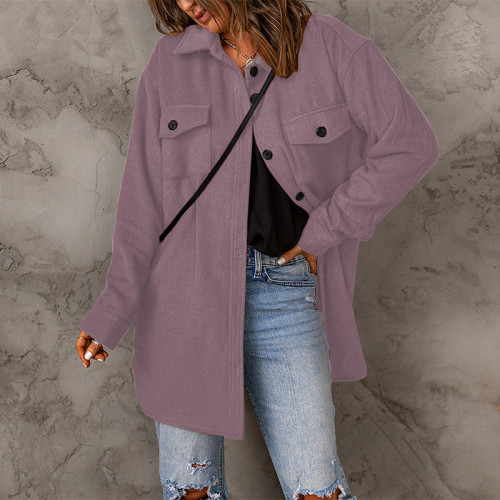 Women's Jacket Coat Solid Color Single Breasted Casual Lapel Wool Jacket