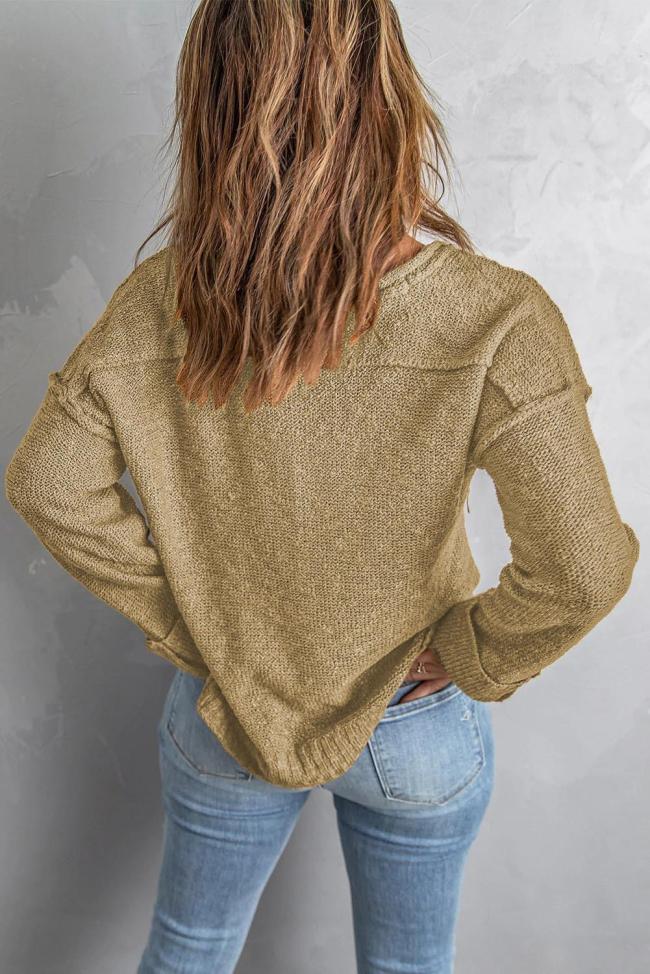 Women's Sweater Top Button Loose Knit Drop-Shoulder Sweater