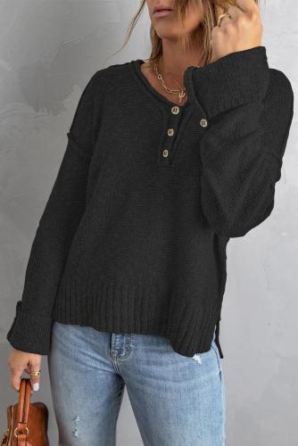 Women's Sweater Top Button Loose Knit Drop-Shoulder Sweater