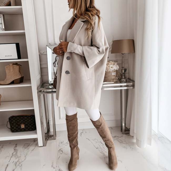 Three-Quarter Sleeve Turn Down Collar Overcoat Elegent  Women Long  Coat