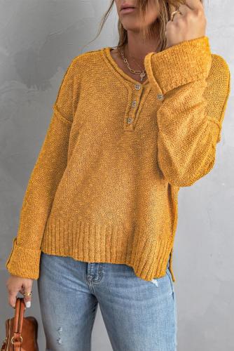 Women's Sweater Top Button Loose Knit Drop-Shoulder Sweater