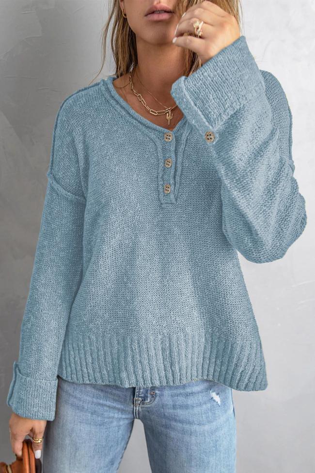 Women's Sweater Top Button Loose Knit Drop-Shoulder Sweater