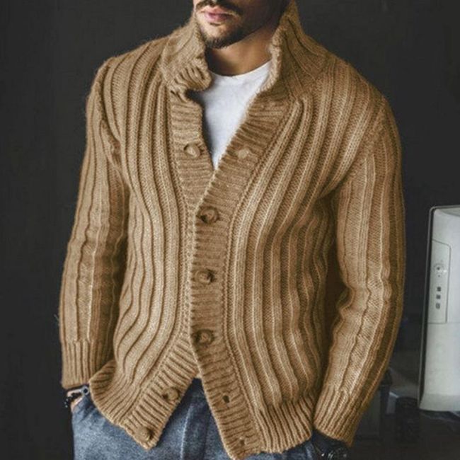 Lapel Plain Standard Button Winter Men's Sweater