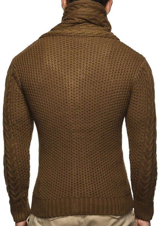 Men's Elegant Cardigan Sweater High-Neck Single-Breasted Knited Pullover Sweater