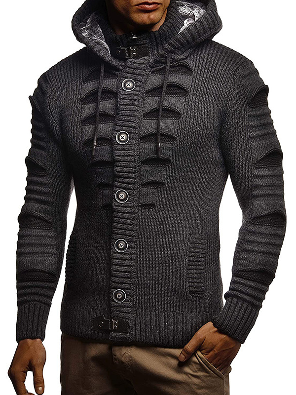 US$ 55.50 - Hooded Plain Standard Button Winter Men's Sweater - www ...