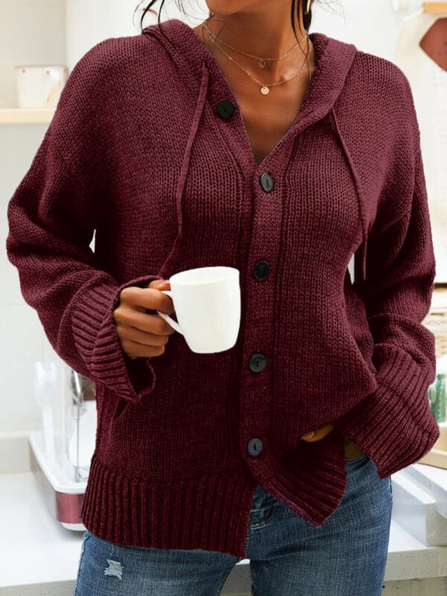 Women's Sweaters Button Hooded Long Sleeve Cardigan Sweater