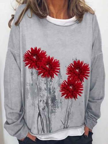 Women Floral Print Long Sleeve Crew Neck Sweatshirt