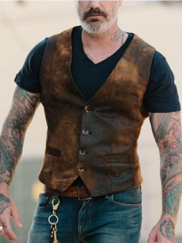 Men’s Slim Vest Steampunk Style Fashion Casual Men’s Waistcoat Brown Vest