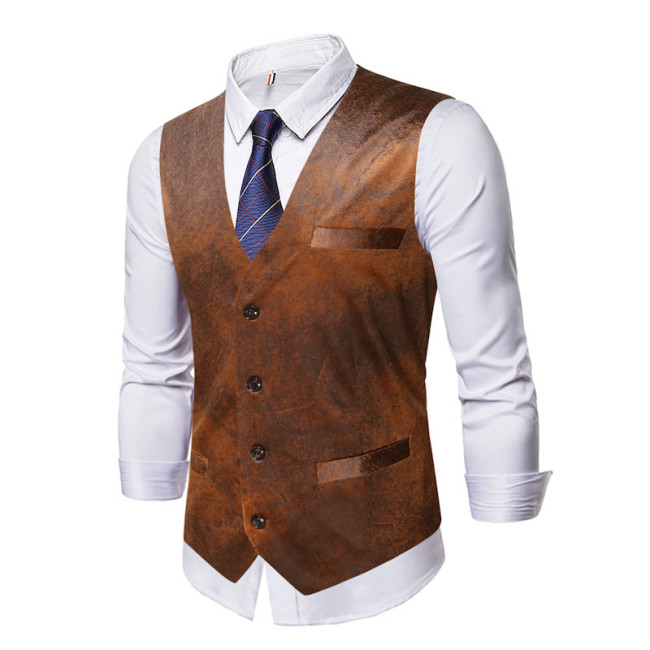 Men’s Slim Vest Steampunk Style Fashion Casual Men’s Waistcoat Brown Vest