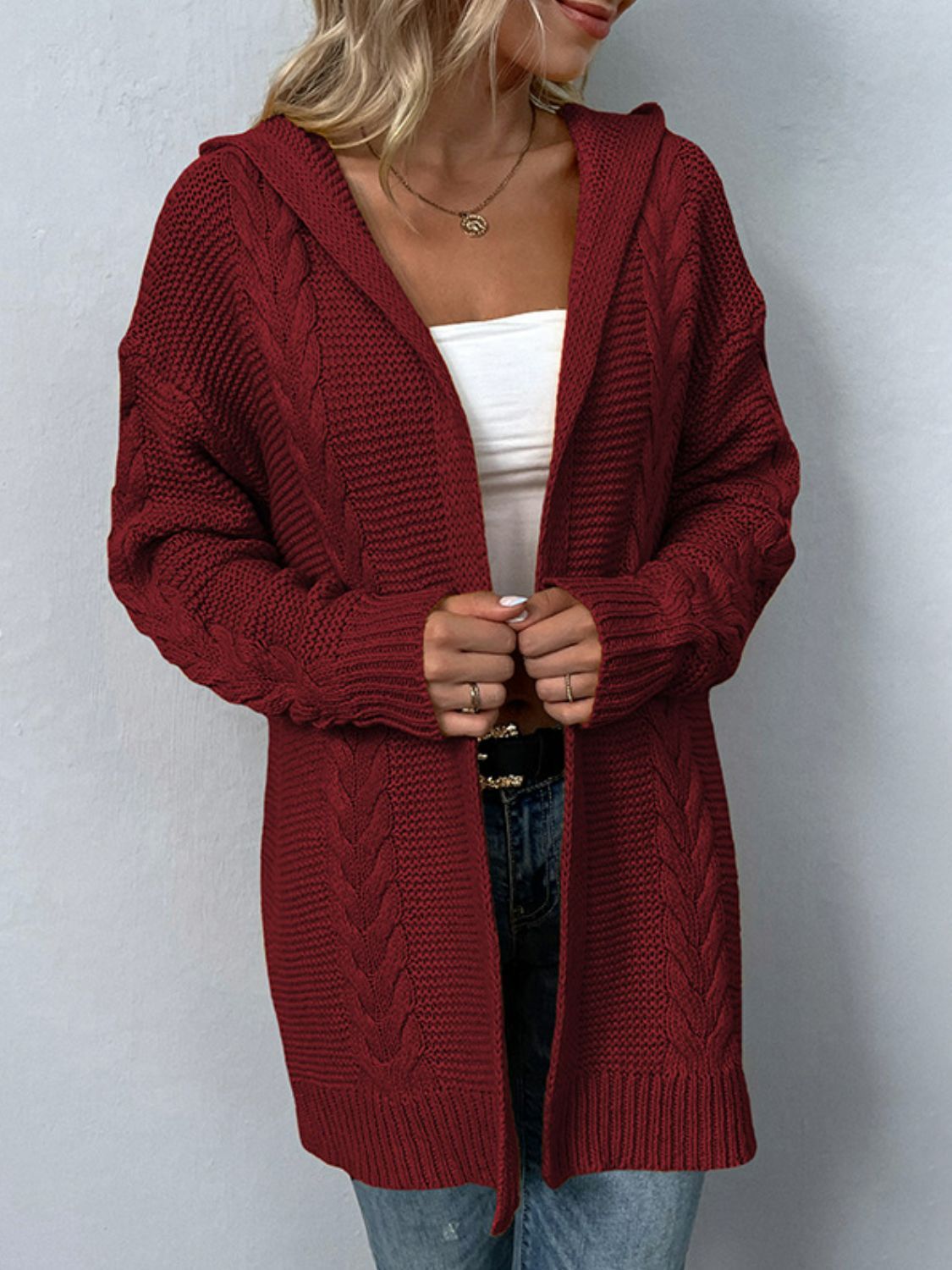US 46.99 Women's Sweater Cardigan CableKnit Longline Hooded